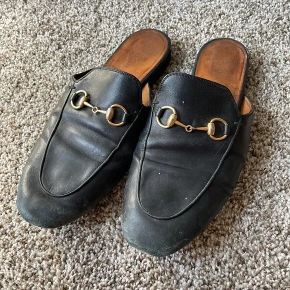 Gucci | Authentic Black Leather Princetown Horsebit Flat Mules - Picture 12 of 16